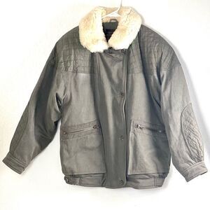 Vintage Eddie Bauer Goose Down Green Quilted Sherpa Shearling Trucker Jacket